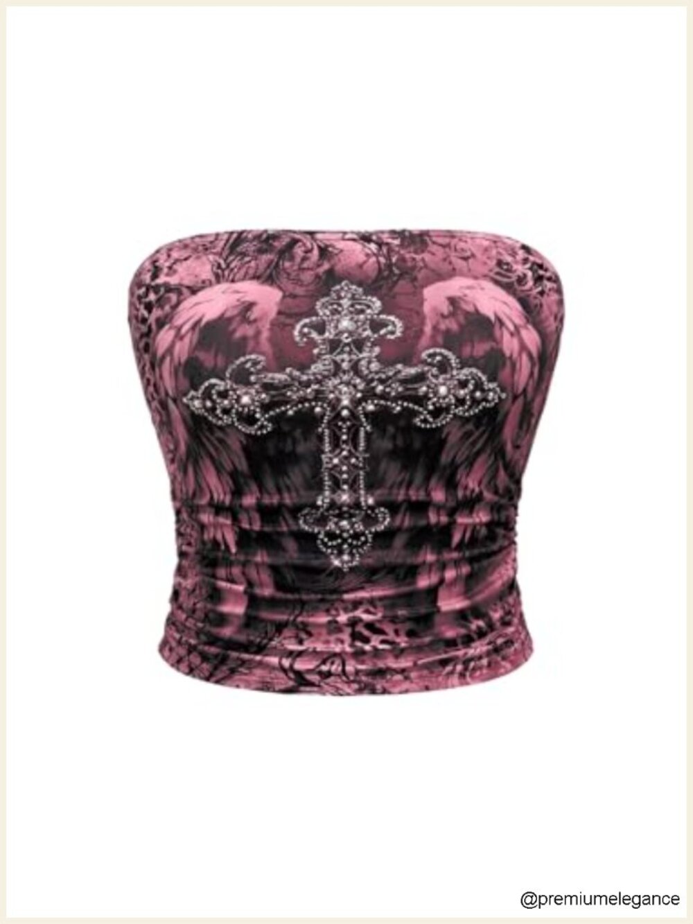 Criss Cross Rhinestone Ruched Strapless Crop Bandeau Tube Top Y2k Gothic